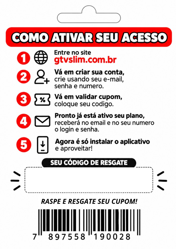 Gift Card GTV SLIM — verso com instruções
